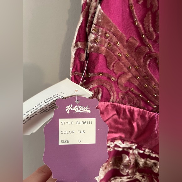 NWT Hale Bob pink dress with velvet and beaded details size small - Picture 9 of 16